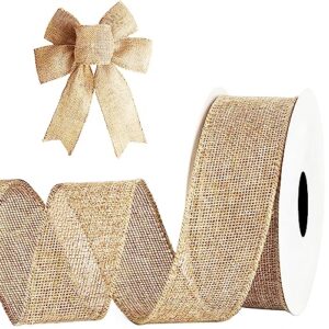 murealy natural burlap ribbon - jute ribbon wired burlap ribbon 2 inch, burlap fabric ribbon roll of 10 yards, rustic ribbon, christmas ribbon, gifts wrapping ribbon, burlap ribbon for crafts