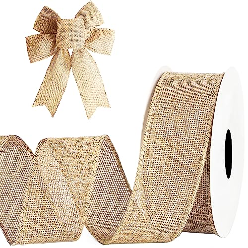 MuRealy Natural Burlap Ribbon - Jute Ribbon Wired Burlap Ribbon 2 Inch, Burlap Fabric Ribbon Roll of 10 Yards, Rustic Ribbon, Christmas Ribbon, Gifts Wrapping Ribbon, Burlap Ribbon for Crafts