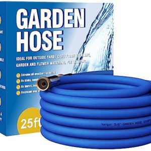 Flexible Garden Hose Water Pipe, 25FT Water Hose with Solid Brass Fittings, Durable No Kink Outdoor Hose Swivel Grip Heavy Duty Hose Pipe for Gardening Lawn Car Pet Washing, Blue