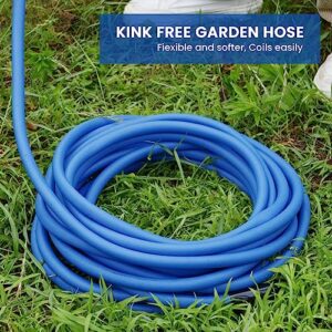 Flexible Garden Hose Water Pipe, 25FT Water Hose with Solid Brass Fittings, Durable No Kink Outdoor Hose Swivel Grip Heavy Duty Hose Pipe for Gardening Lawn Car Pet Washing, Blue