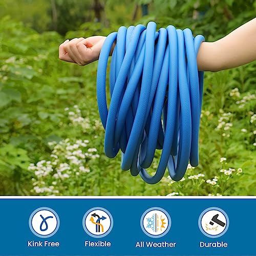 Flexible Garden Hose Water Pipe, 25FT Water Hose with Solid Brass Fittings, Durable No Kink Outdoor Hose Swivel Grip Heavy Duty Hose Pipe for Gardening Lawn Car Pet Washing, Blue