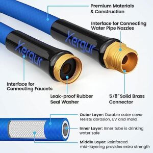 Flexible Garden Hose Water Pipe, 25FT Water Hose with Solid Brass Fittings, Durable No Kink Outdoor Hose Swivel Grip Heavy Duty Hose Pipe for Gardening Lawn Car Pet Washing, Blue