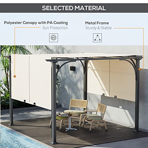 Outsunny 10' x 10' Patio Pergola with Retractable Canopy and Weather-Resistant Steel Frame, Backyard Sun Shade Canopy Cover Shelter for Porch Party, Garden, Grill Gazebo, Beige