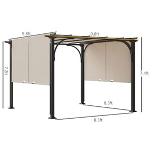 Outsunny 10' x 10' Patio Pergola with Retractable Canopy and Weather-Resistant Steel Frame, Backyard Sun Shade Canopy Cover Shelter for Porch Party, Garden, Grill Gazebo, Beige