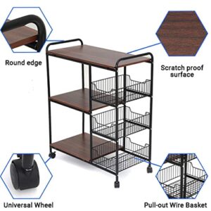 QUANJJ Rolling Cart with Wheels Shelf Metal Trolley Shelving Microwave Oven Shelf Utility Bathroom Mobile Storage Rack