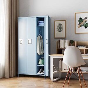 SUXXAN 3 Doors Metal Locker Combination with 6 Hooks,Industries Storage Metal Locker for School Office Gym Home Employees Staff Sundries Room W35.43*D15.7*H72(Light Grey)