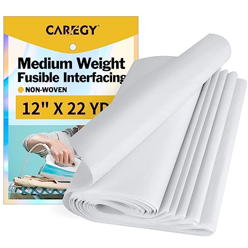 CAREGY 12 inch X 22 Yards Iron-On Fusible Interfacing Medium Weight White Non-Woven Polyester Single-Sided Interfacing for Crafting Quilting Sewing DIY Crafts Supplies