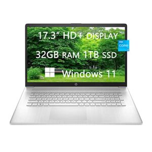hp 2023 newest laptops for college student & business, 17.3 inch hd+ computer, intel core i3-1125g4, 32gb ram, 1tb ssd, webcam, wi-fi, fast charge, hdmi, bluetooth, windows 11, lioneye hdmi cable
