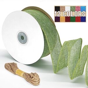 sage green burlap wired ribbon, 1-1/2 inch x 10 yards natural color ribbon for gift wrapping wreath bow christmas trees decoration diy crafts