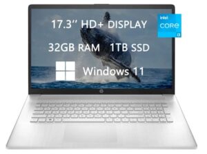 hp 17 hd+ laptop, 2023 newest upgrade, intel core i3-1125g4 (quad-core), 32gb ram, 1tb ssd, webcam, wi-fi, hdmi, usb-c, fast charge,bluetooth, windows 11, school and business ready, rokc hdmi cable