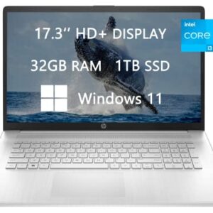 HP 17 HD+ Laptop, 2023 Newest Upgrade, Intel Core i3-1125G4 (Quad-core), 32GB RAM, 1TB SSD, Webcam, Wi-Fi, HDMI, USB-C, Fast Charge,Bluetooth, Windows 11, School and Business Ready, ROKC HDMI Cable