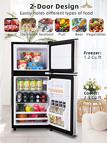 KRIB BLING Refrigerator with Freezer 3.5 Cu.Ft with 7 Level Adjustable Thermostat Control 2 Door Energy Saving Top-Freezer Compact Refrigerator Silver