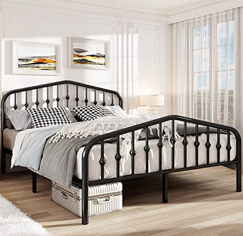 Allewie King Size Metal Platform Bed Frame with Chic Headboard and Footboard, Modern Design with Large Storage Space, No Box Spring Needed, Easy Assembly, Black