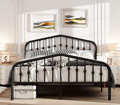 Allewie King Size Metal Platform Bed Frame with Chic Headboard and Footboard, Modern Design with Large Storage Space, No Box Spring Needed, Easy Assembly, Black