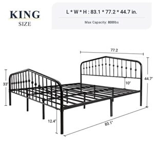 Allewie King Size Metal Platform Bed Frame with Chic Headboard and Footboard, Modern Design with Large Storage Space, No Box Spring Needed, Easy Assembly, Black