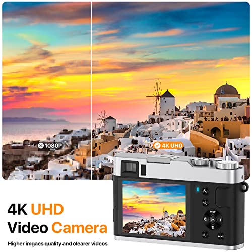 VAHOIALD 4K Digital Camera for Photography, Autofocus 4K Camera with Viewfinder 16X Anti-Shake Video Camera Vlogging Camera for YouTube Compact Point and Shoot Digital Cameras with 32GB SD Card