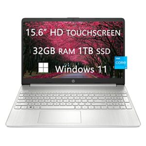 hp 2023 newest touch-screen laptops for college student & business, 15.6 inch hd computer, intel core i3-1115g4, 32gb ram, 1tb ssd, webcam, wi-fi, hdmi, bluetooth, windows 11, lioneye hdmi cable
