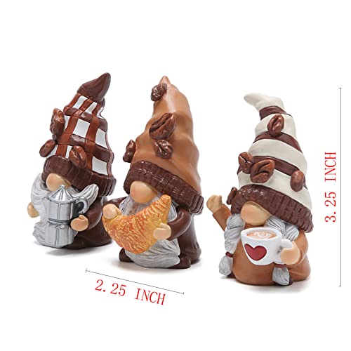 Hodao Set of 3 Coffee Gnomes Decorations Coffee Bar Decor Accessories Swedish Tomte Gnomes Figurines Tiered Tray Collectible Coffee Gnomes Decor Tabletop Kitchen Decorations for Home