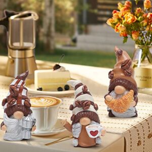 Hodao Set of 3 Coffee Gnomes Decorations Coffee Bar Decor Accessories Swedish Tomte Gnomes Figurines Tiered Tray Collectible Coffee Gnomes Decor Tabletop Kitchen Decorations for Home
