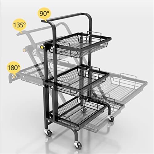 QUANJJ Trolley Stall Parallel Folding Portable Shelf Floor Kitchen Multifunction Storage Rack Kitchen Organizer Metal Stand