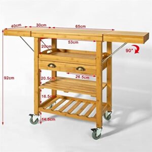 QUANJJ Extendable Kitchen Trolley Cart with 2 Folding Hinged Side Boards Removable Tray