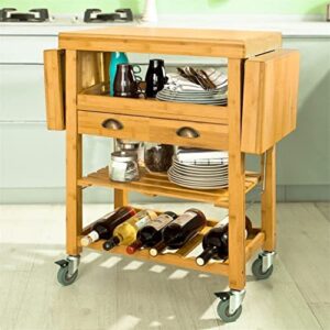 QUANJJ Extendable Kitchen Trolley Cart with 2 Folding Hinged Side Boards Removable Tray