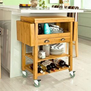 QUANJJ Extendable Kitchen Trolley Cart with 2 Folding Hinged Side Boards Removable Tray