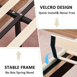 VECELO Full Bed Frames, Upholstered Platform Bedframe, Adjustable Headboard, Wood Slat Support, No Box Spring Needed, Easy Assembly, Beige