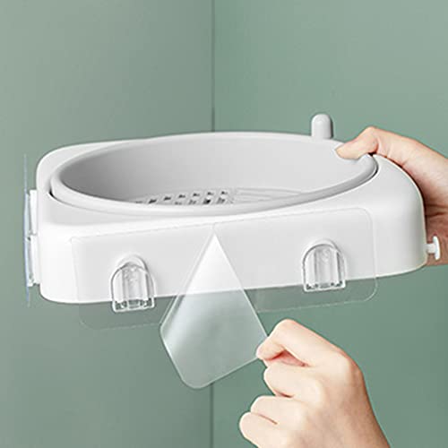 Wall-Mount Bathroom Rotating Shelf Corner Shower Rack Hooks Adhesive Organizer Adhesive Punch-Free Organizer