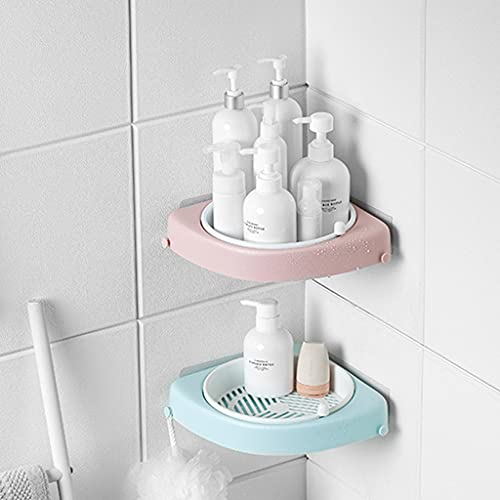 Wall-Mount Bathroom Rotating Shelf Corner Shower Rack Hooks Adhesive Organizer Adhesive Punch-Free Organizer