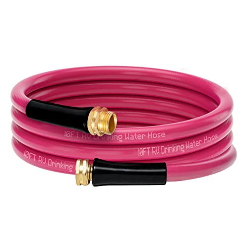 PAULINN 10Ft Garden Hose: 5/8 Inch Drinking Water Hose, 10 Feet Flexible Lightweight Garden Watering Equipment for All-weather, Outdoor, Lawn, Backyard - Rose Red