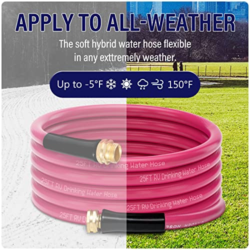 PAULINN 10Ft Garden Hose: 5/8 Inch Drinking Water Hose, 10 Feet Flexible Lightweight Garden Watering Equipment for All-weather, Outdoor, Lawn, Backyard - Rose Red