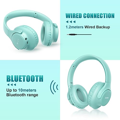 KVIDIO [Updated] Bluetooth Headphones Over Ear, 65 Hours Playtime Wireless Headphones with Microphone,Foldable Lightweight Headset with Deep Bass,HiFi Stereo Sound for Travel Work Cellphone (Green)