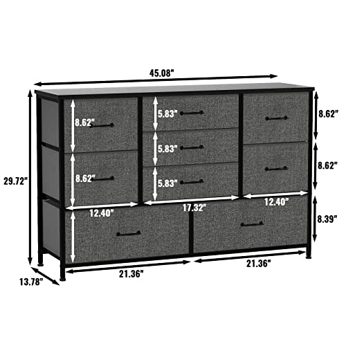 Furnulem Wide Dresser with 9 Large Drawers for 55'' Long TV Stand and 2 Nightstands with 3 Drawers, Small Dresser with Storage Shelf