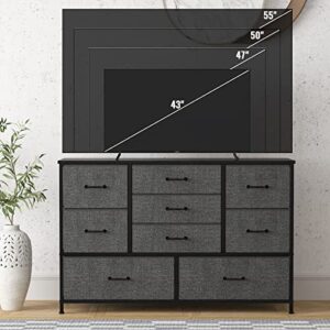 Furnulem Wide Dresser with 9 Large Drawers for 55'' Long TV Stand and 2 Nightstands with 3 Drawers, Small Dresser with Storage Shelf