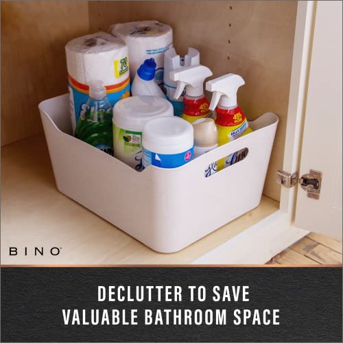 BINO 2-Pack Plastic Storage Basket, Beige - Small | Multi-Use Storage Basket | Rectangular Cabinet Organizer | Baskets for Organizing with Handles | Home & Office Organization & Container Storage