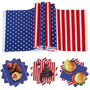 whaline 200pcs patriotic wax paper sheets stars and stripes food wrapping tissue red blue wrapping paper 4th of july paper basket liners for independence day home baking party supplies, 8.3 x 9.8 in