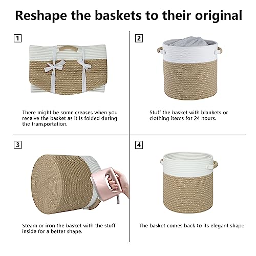 SIXDOVE Storage Baskets Set of 3 for Organizing, Small Round Rope Woven Shelf Basket, Decorative Soft Nursery Bins for Cloth Closet Organizing, Toy Storage for kids, 11x11'', Mixed Beige