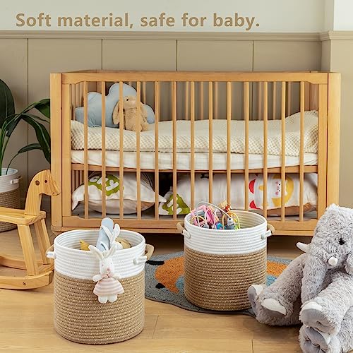 SIXDOVE Storage Baskets Set of 3 for Organizing, Small Round Rope Woven Shelf Basket, Decorative Soft Nursery Bins for Cloth Closet Organizing, Toy Storage for kids, 11x11'', Mixed Beige