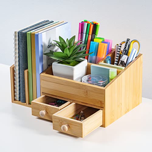 Bamboo Desk Organizer and storage,Bamboo Desk Drawer Desktop Organization Box for Office Home Toiletries Supplies Vanity,No Assembly Required