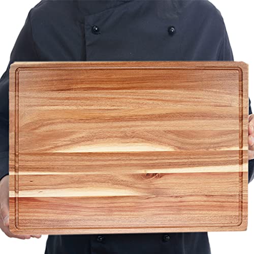 Extra Large Acacia Wood Cutting Board for Kitchen, 24 x 18 Inch Large Butcher Block Chopping Board with Juice Groove, Thick Wood Cutting Boards Carving Board for Turkey Meat Vegetables BBQ