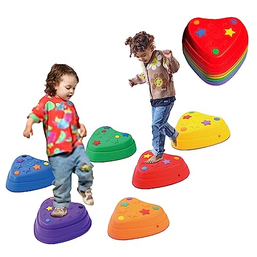 Fanboxk 6Pcs Heart-Shaped Balance Stepping Stones for Kids,Obstacle Courses Coordination Game Sensory Toys for Toddlers,Indoor or Outdoor Play Equipment Toys Toddler Ages 3 4 5 6 7 8+