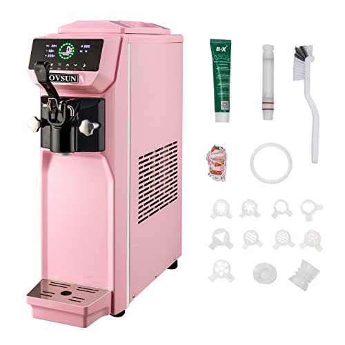 ROVSUN Soft Serve Ice Cream Machine, 4.2 Gal/H Ice Cream Maker Machine with Pre-cooling, 1.32 Gal Tank, LCD Touch Screen, 1050W Soft Serve Machine Countertop for Home, Party, Cafe, Restaurant (Pink)