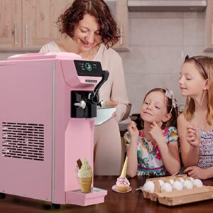 ROVSUN Soft Serve Ice Cream Machine, 4.2 Gal/H Ice Cream Maker Machine with Pre-cooling, 1.32 Gal Tank, LCD Touch Screen, 1050W Soft Serve Machine Countertop for Home, Party, Cafe, Restaurant (Pink)