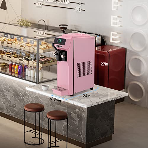 ROVSUN Soft Serve Ice Cream Machine, 4.2 Gal/H Ice Cream Maker Machine with Pre-cooling, 1.32 Gal Tank, LCD Touch Screen, 1050W Soft Serve Machine Countertop for Home, Party, Cafe, Restaurant (Pink)