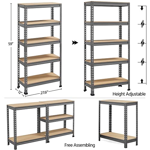 OYTHO 5 Shelf Adjustable Metal Boltless Storage Shelf Unit (Color : Black)