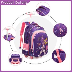 Oruiji Kids Rolling Backpack for Girls with Lunch Bag Panda Backpack with Wheels for Kids 5-7 Wheeled Schoolbag for Preschool Elementary Students Roller Schoolbag Suitcase