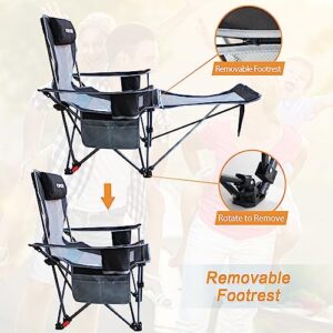 POEPORE Reclining Camping Chair with Removable Footrest Lounge Chair with Headrest, Cotton Cushion, Portable Adjustable Folding Chairs for Adults