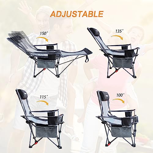 POEPORE Reclining Camping Chair with Removable Footrest Lounge Chair with Headrest, Cotton Cushion, Portable Adjustable Folding Chairs for Adults