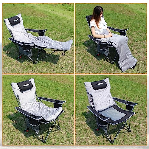 POEPORE Reclining Camping Chair with Removable Footrest Lounge Chair with Headrest, Cotton Cushion, Portable Adjustable Folding Chairs for Adults